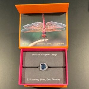 Elegant Blue and Silver Ring with Gold Overlay